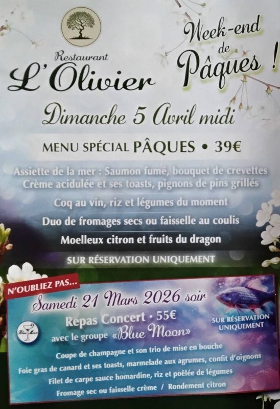 évènements - L'Olivier - restaurant SAINT-CLAIR - bien manger SAINT-CLAIR